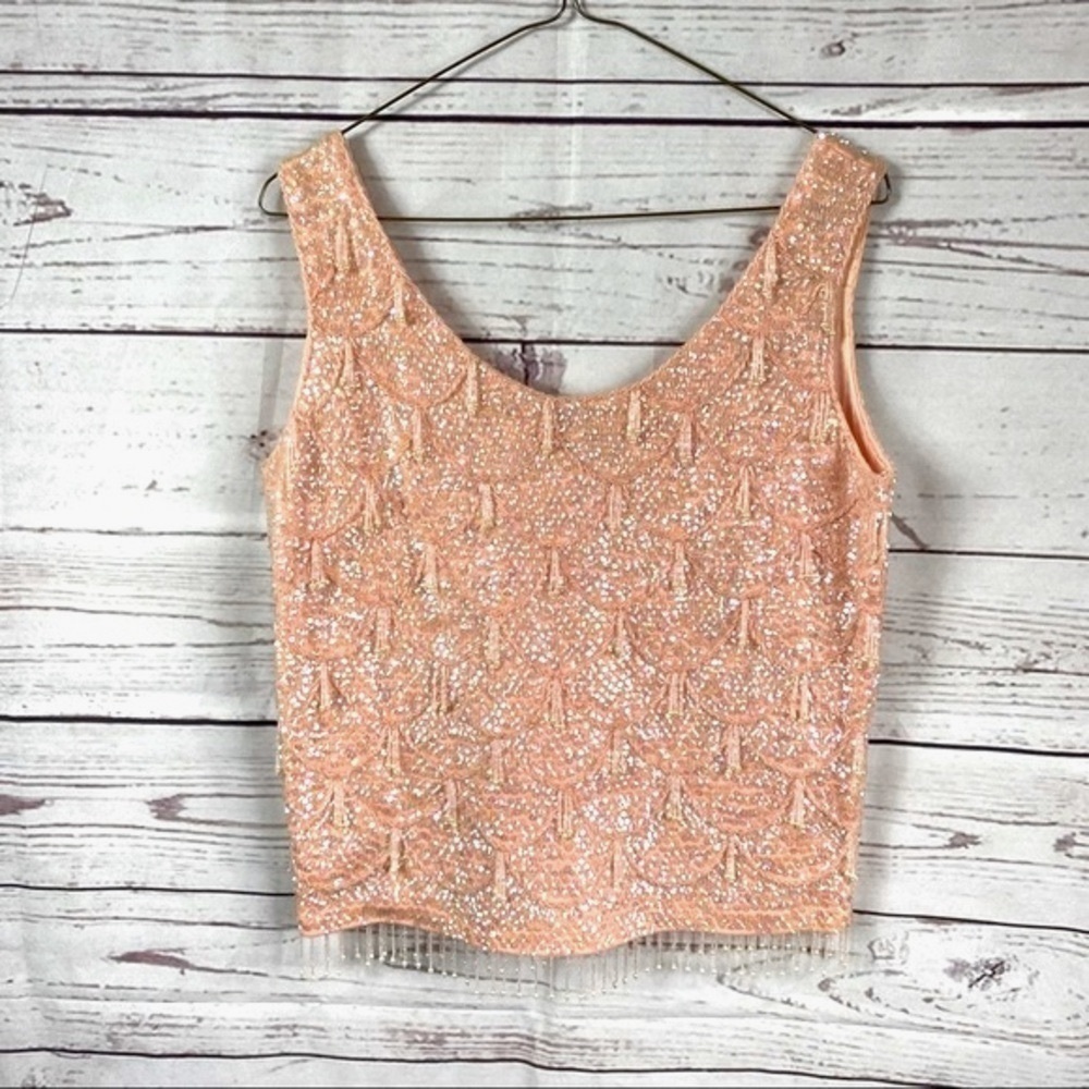 VINTAGE Imperial imports beaded 100% wool crop top Sz M-L